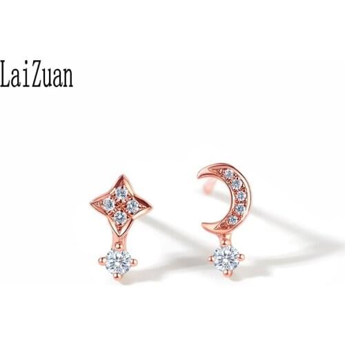 LaiZuan Solid 14K Rose Gold Round SI/H 0.10ct Genuine Natural Diamonds Stud Earrings Women Unique Elegant Jewelry Earrings Gift