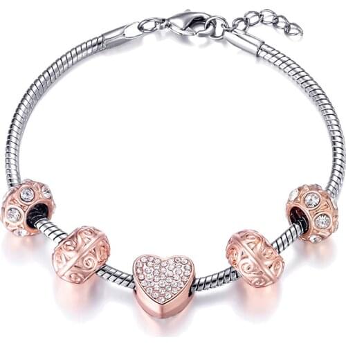 High Quality Crystal Heart-Shaped Beads Charm Bracelet For Women Lobster Clasp Snake Chain Brand Bracelet Jewelry Dropshipping