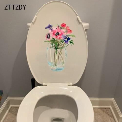 ZTTZDY 17.2*24.7CM Watercolor Flower In Bottle Classic Toilet Sticker Bedroom Wall Decor T2-0538