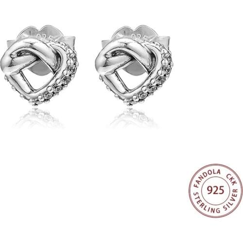 100% 925 Sterling Silver Knotted Heart Stud Earrings for Women Sterling-Silver-Jewelry Wedding Fashion Jewelry Ear Brincos