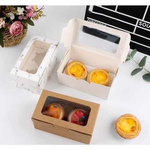 2/4/6 Holes Top Clear Window Cupcake Packing Box Kraft Paper Muffin Pastry Wrapping Box DIY Baking Egg Tart Gift Packing Supply