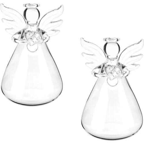 2Pieces Hanging Glass Hydroponic Flower Vase Terrarium Container Angel Decor