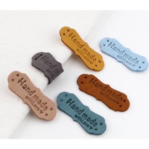 20PCs PU Leather Labels Tags Handmade withLove DIY Hats Bags Faux Suede Leather Label For Clothes Sewing Tag Garment Accessories