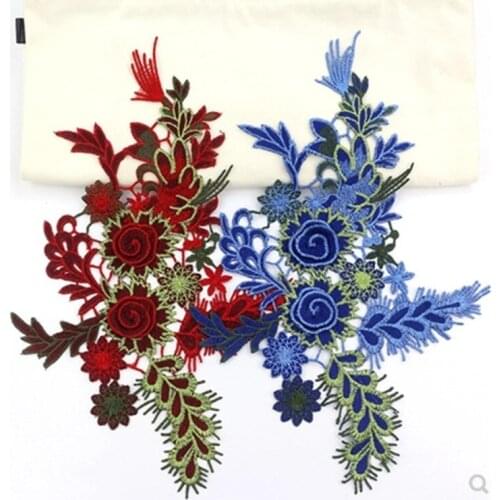 5PCS Beautiful 3D Flower Embroidery Patches Bridal Lace Sewing On Fabric Applique Clothes Tulle DIY Wedding Dress Crafts