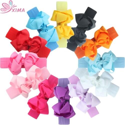 XIMA 1PC 4inch Grosgrain Ribbon Hair Bows with Nylon Headband Elastic Hair Band for Girls Hair Accessories (1-3 Month Years Old)