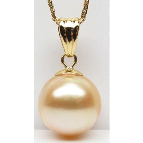 Free Shipping 11.1mm Round Gold Orange Genuine South Sea Pearl Pendant 18K Solid Yellow Gold
