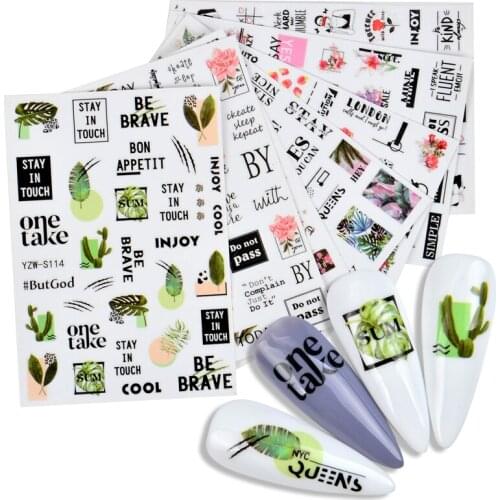 WUF 3D Black/White Nail Art Stickers Flower Heart Abstract Geometric Animal Leaf Flower Design Nail Decal Manicure Decorations