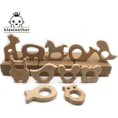 DIY Baby Teether Toys Organic Natural Beech Wooden Elephant Shower Hand Cut Animal Toy Baby Teething Nursing Grasping Toy