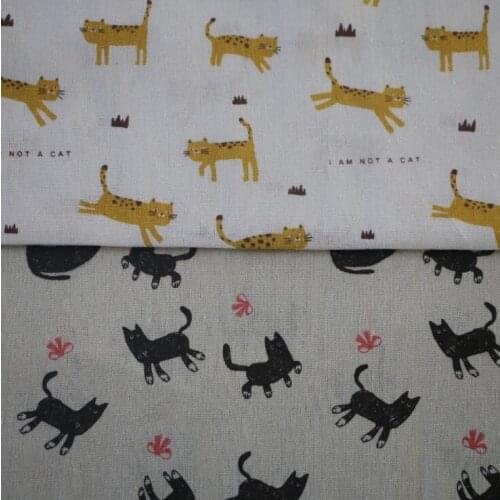 2 colors of Cats Cotton and Linen blend Fabric Printed Cotton Cloth For DIY Quilting & Sewing Placemat,Bags Material