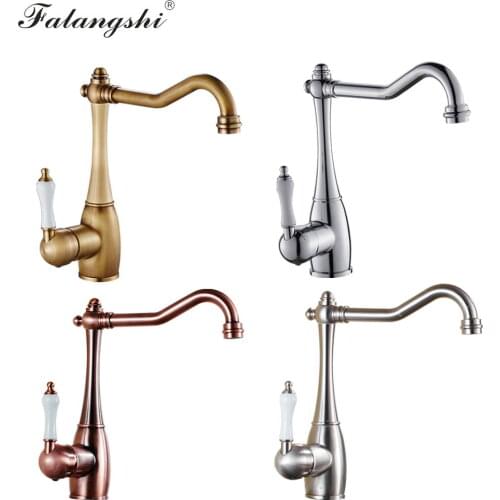 Chrome Kitchen Faucets Antique Brass Hot And Cold Deck Mounted Single Handle 360 Swivel Kitchen Sink Mixer Taps torneira WB1229