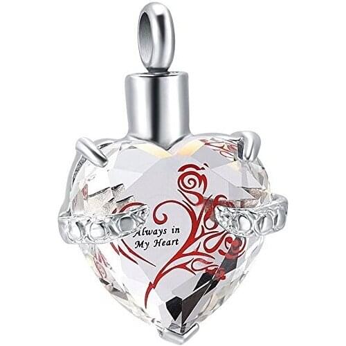 Crystal Birthstone Heart Cremation Jewelry Keepsake Memorial Urn Necklace-Premium 316L Surgical Stainless Steel+Funnel Included