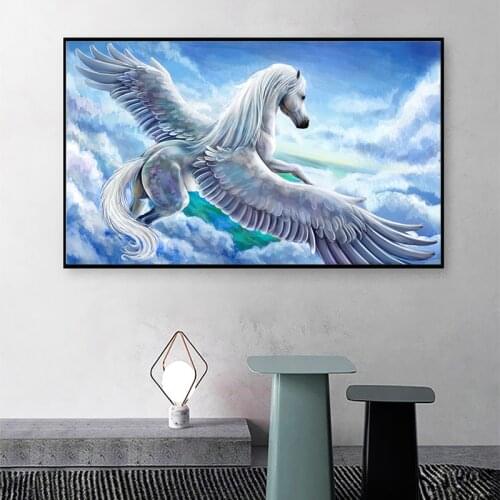 Canvas Painting Myth Unicorn Posters And Prints Pegasus Wall Art Decorative Picture Flying Horse Nordic Style Kids Decoration