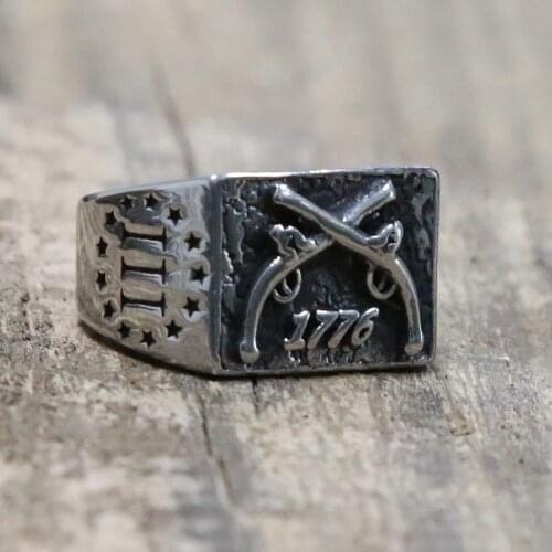Retro Double Guns Mens Punk Rings Heavy Metal Independence Day 1776 Ring Male Soild Stainless Steel Punk Biker Jewelry