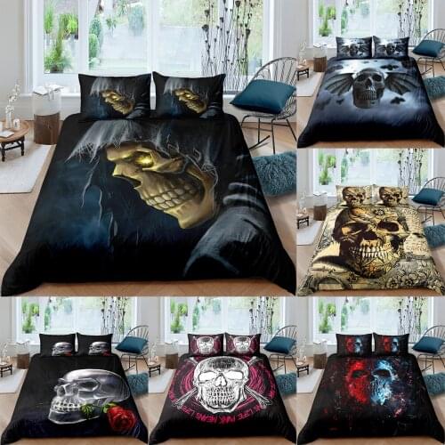 Halloween Skull Bedding Set Luxury Housse De Couette 3D Sugar Skull Duvet Cover Bedclothes 2/3pcs Home Decor 220x240 Queen King