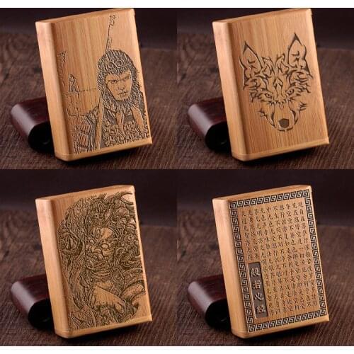 Creative Natural Eco-friendly Handmade Bamboo Wood Whole Package Cigarette Box Engraving Word Gift Retro Smoking Set Storage Box