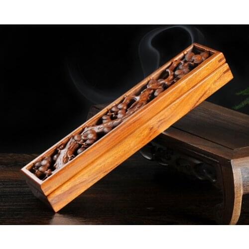 PINNY Red Sandal Wood Hollow Wooden Incense Burner 25*5.5*3.5cm Wooden Incense Box Buddhist Supplies Wood Incense Holder