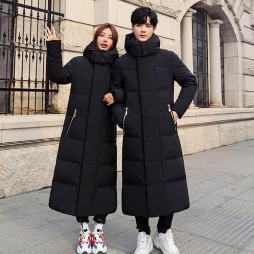 Women White Duck Down Jackets Men Winter Thick Warm Hooded Outerwear Female Casual Solid Long Outerwear