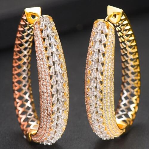 LARRAURI Trendy Oval Circle Full Micro Zircon Earrings Fashion Jewelry Hoop Earrings For Women Bridal Wedding Ear Jewelry