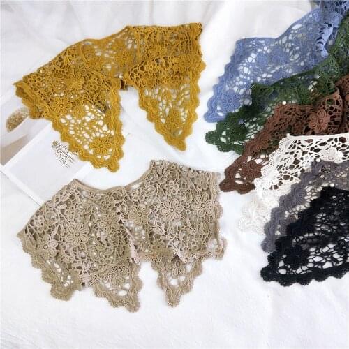 Linbaiway Women Fake Collar Shawl Flower Crochet Lace False Collars Shirt Detachable Collar Faux Collar Summer Dress Shawl Scarf