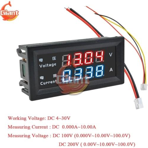 M4430 DC 0-100V 200V 10A Digital Voltmeter Ammeter 0.28'' LED Display Voltage Regulator Volt AMP Meter Tester Auto Car DC 5V 12V