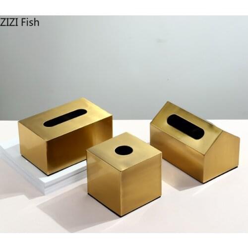 Metal Tissue Box Square Golden Rectangle House Geometry Desktop Storage Organization Modern Home Decoration Accessories
