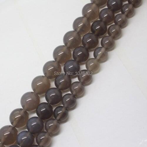Mini. order is $7!4,6,8,10,12,14mm Gray Agates Round Spacer Loose Beads 15"