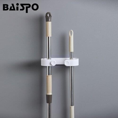 BAISPO Multifunction Mop Broom Holder Punch Free Mop Organizer Holder With Hook Broom Hanger Household Bathroom Accessories Sets