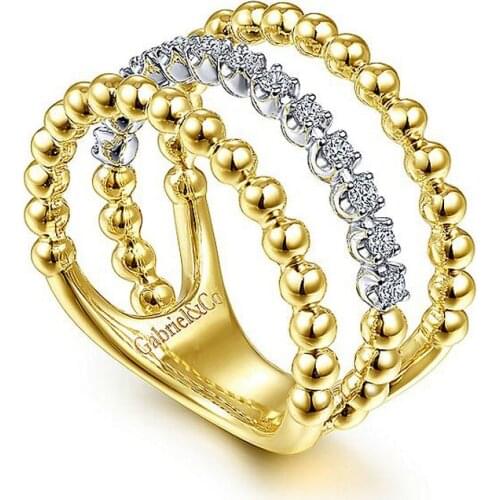 Fashion Luxury jewelry Electroplating 14K White Yellow Gold Three Row Diamond and Bujukan Bead Ring Send your best friend