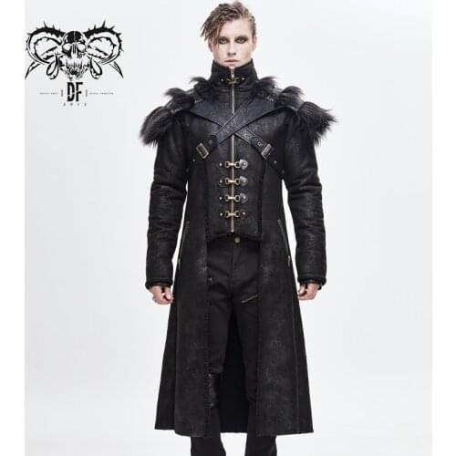 Devil Fashion Mens Punk Handsome Removable Shoulder Long Zipper Cardigan Coat Fashion Thick Halloween Cosplay Outerwaer