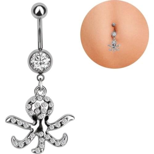 Stainless Steel Jeweled Monster Octopus Belly Navel Ring Stud Piercing Body Jewelry High Quality