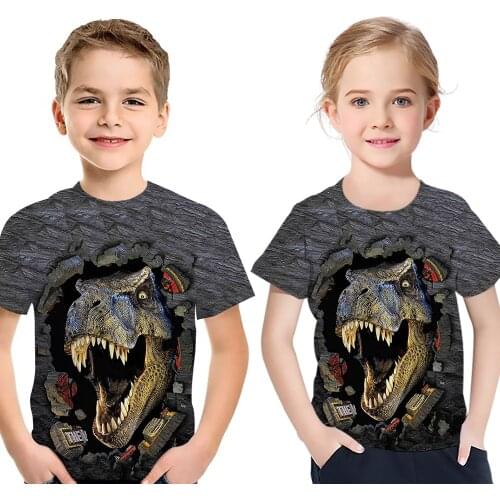 New Brand Summer Ferocious Dinosaur 3D Animal Printed T-shirt Boy Short Sleeve T-shirt 4-14T Plus Size Tees Children Girl Tops