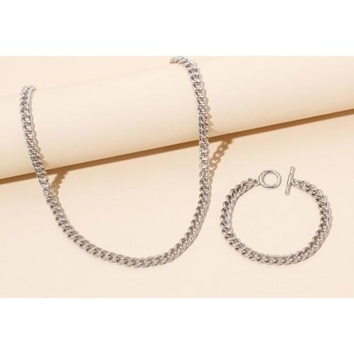 2021 Retro Fashion Hip Hop Couple Necklace Bracelet Set Ladies Punk Retro Necklace 2-piece Jewelry Gift Wholesale