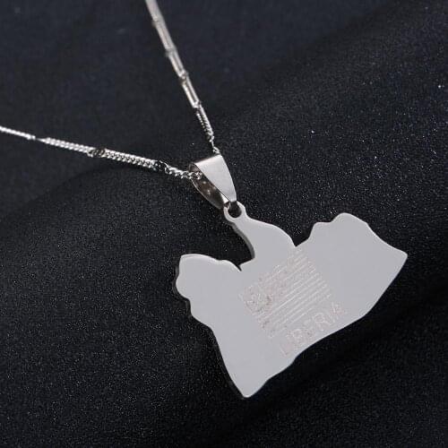 Stainless Steel Liberia Map Flag Pendant Necklaces Liberians Charms Jewellery