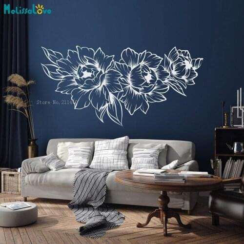 Peony Wall Decal Big Flowers for Home Decoration Vinyl Living Room Stickers Floral Nursery Décor Removable YT6272