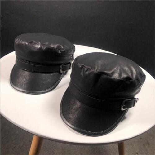 Seioum 2019 New Fashion women caps spring hat casual female patchwork PU brim Berets cap flat top visor caps