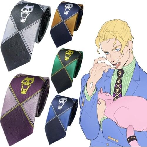 JoJos Bizarre Adventure Kira Yoshikage Neckcloth Cosplay Costume Tie KILLER QUEEN Skull Neck Heavens Door Necktie Neckwear