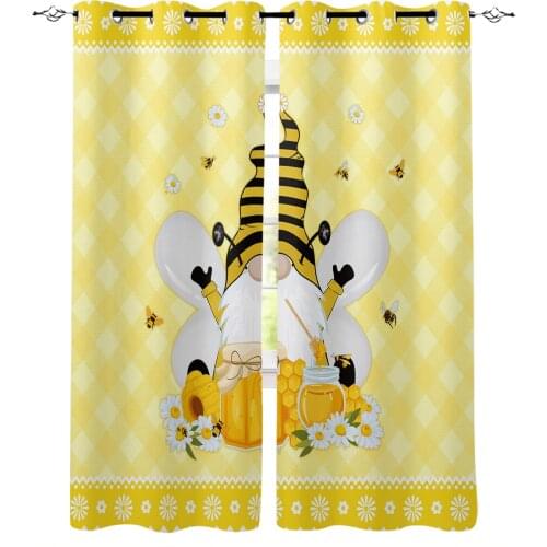 Bee Dwarf Daisy Yellow Plaid Blackout Curtains For Kitchen Bedroom Kids Room Window Treatment Curtains for Living Room