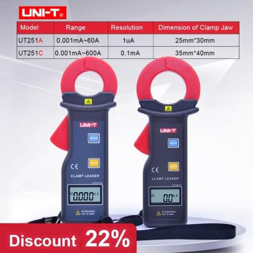 Leakage Current Clamp Meter UNI-T UT251A UT251C Auto Range High Sensitivity Leakage current Tester LCD Display/Data storage