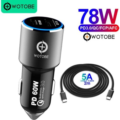 USB C TYPE-C PD 60W and Fast Charge QC3.0 18W 2port 78W Power Super Speed Car Charger for Mac book iPhone Samsung huawei xiao