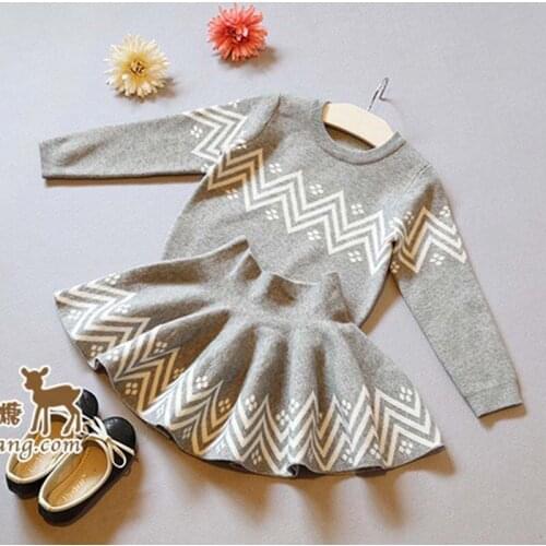Girls' Knitted Sweater and Skirt Two-piece Suit Kids Clothes Toddler Fall Clothes Baby Clothes Kids Boutique Clothing Wholesale