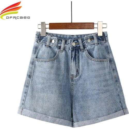 High Waist Wide Leg Denim Shorts For Women 2021 New Summer Blue Jean Buttons Crimping Casual Bermuda Shorts Women Shorts Jeans
