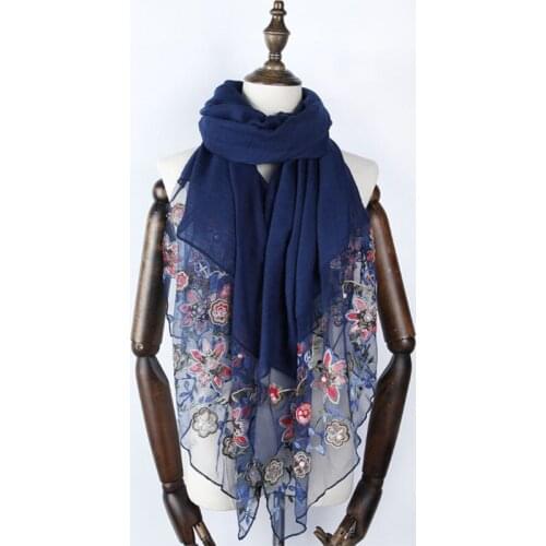 Women embroider lace floral beads scarves cotton shawls muslim hijab wraps scarf headband long scarves 180*70cm 10pcs/lot