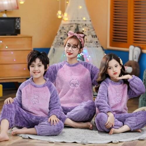 Mother Kids Girl Winter Long Sleeve Flannel Family Matching Pajamas Sets Childrens Homewear Autumn Cartoon Family Clothing Sets