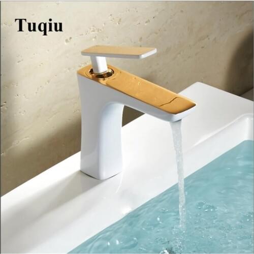 Gold and White Faucet Hole Cold And Hot Water Basin Faucet Basin Sink Mixer Tap Brass Made Single Handle Single Basin Crane