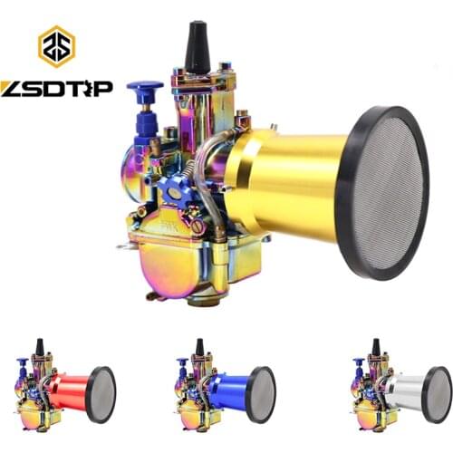 ZSDTRP Colorful PWK Motorcycle Carburetor Carb 2/4T + 50/55mm Air Filter Cup Wind Cup For Motocross Moped Scooter Dirt Bike ATV