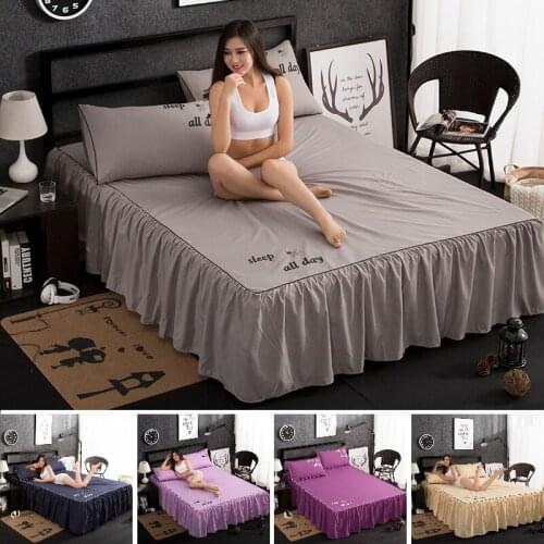 Fashion Flowers Pattern Bed skirt One Layer Frilly Ruffles Sanding Bedspread Flower Print 1/3pcs Bed Cover Pillowcase