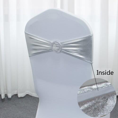1pc Metallic Gold silver Chair Sashes Wedding Chair Decoration Spandex Chair Cover Band With Round Buckle for Party Decor