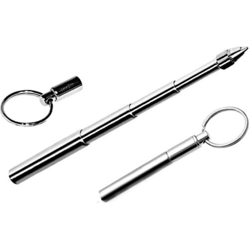 1PC Mini Metal Key Ring Stainless Steel Telescopic Pen Pen Steel Keychain Telescoping Creative Point Keyring Tool Pen Pen B W9K8