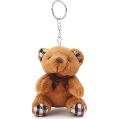 10Pcs/Lot 10cm 20g Mini Plush Keychain And Pendant Dark Brown With Grid Pattern Bear Doll Toys