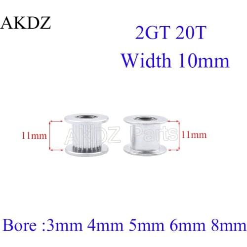 100pcs 2MGT 20 Teeth Synchronou Idler Pulley Bore 3 4 5 6 8mm with Bearing for GT2 Open belt Width 6 10MM Passive Wheel